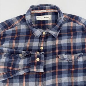 The Normal Brand Mens XL Blue Orange Plaid Flannel Button Down Shirt Cotton READ